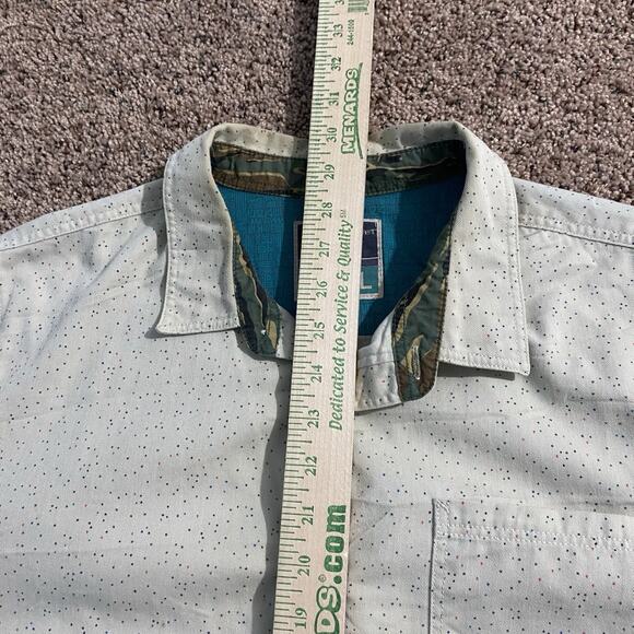 Modern Amusement White & Multicolor Thread Long Sleeve Flannel Button Shirt Sz L - Picture 9 of 9